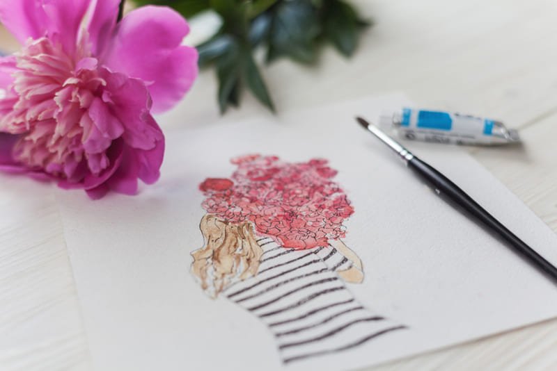 desenho com pintura aquarela