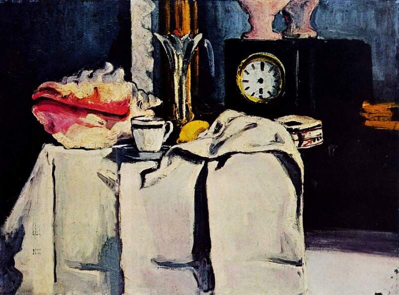 Quadro Natureza morta e um relógio preto, Paul Cézanne