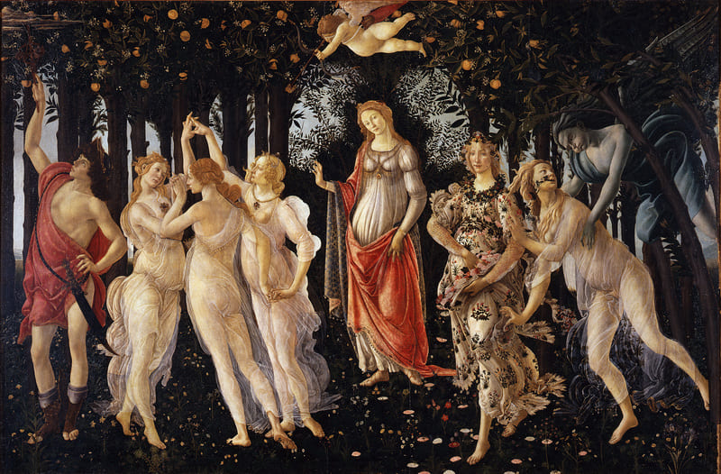 Quadro com figuras mitológicas A Primavera de Sandro Botticelli